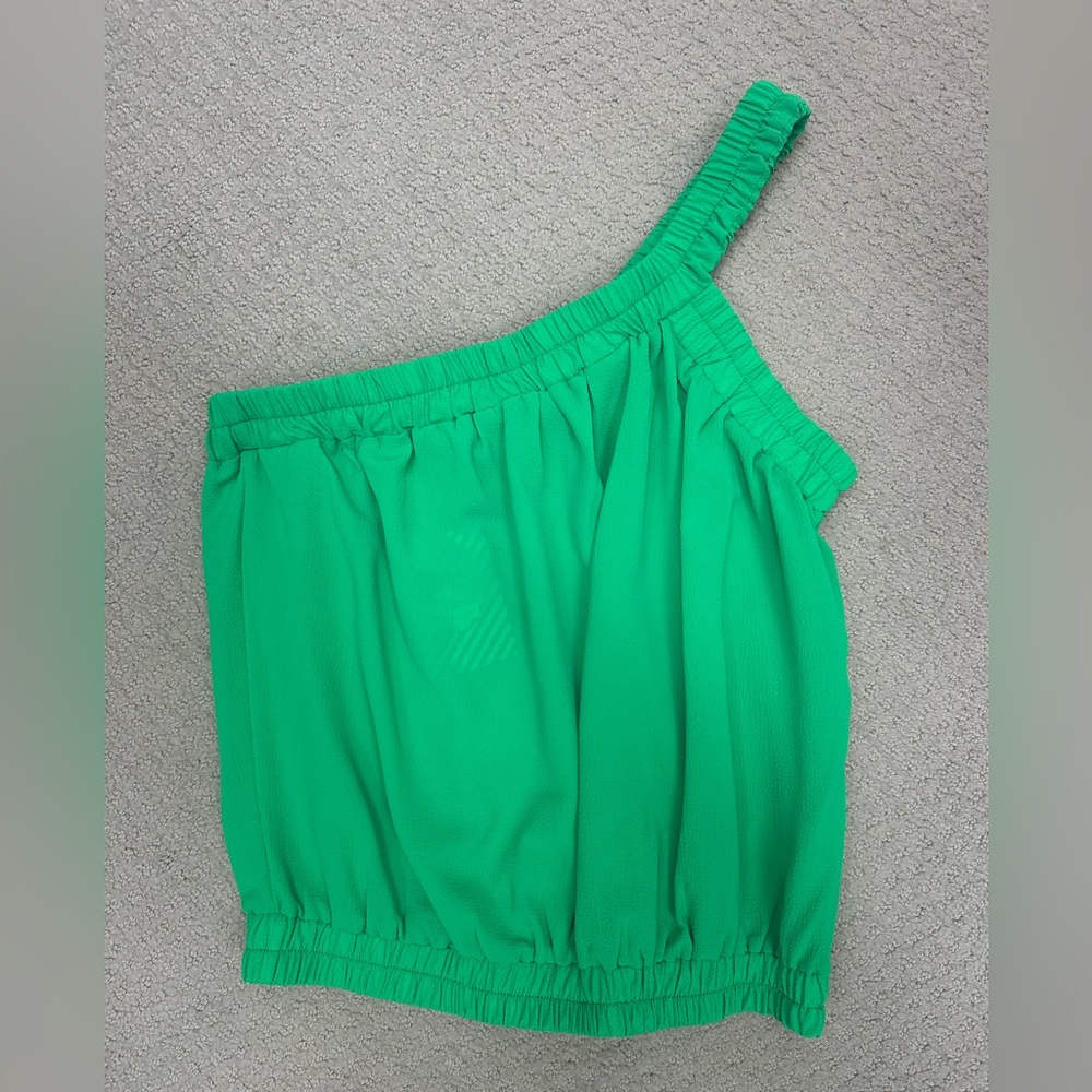 Tyche Green Asymmetrical Ruched Tank Top
